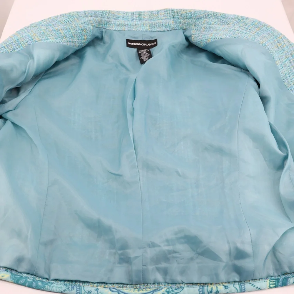 Norton McNaughton Vintage Blue Tweed Blazer Professional Coastal Grandmother 14‎